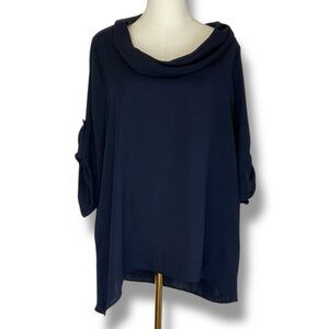 Joseph Ribkoff Top Cowl Neck Tunic Navy Blue Oversized Loose Size Medium